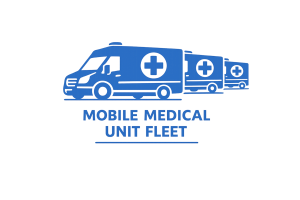 Mobile medical unit fleet illustration, emphasizing on-site health assessments and compliance for UK employers.